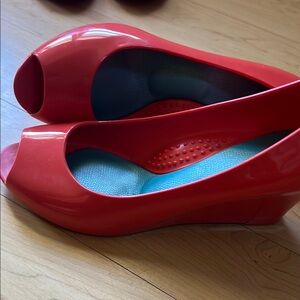 Stylish Red Peep-Toe Wedges